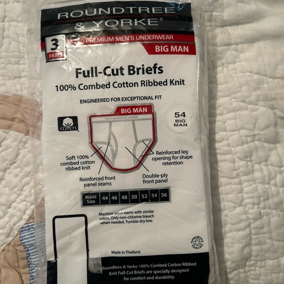 Roundtree & Yorke Big Man 3-Pairs White Full Cut Briefs Underwear Size 54 New - Picture 5 of 5